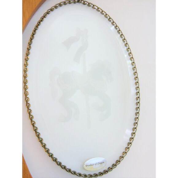 Carousel Horse Suncatcher Oval Etched Glass Oregon Myrtlewood Stand Chain Edge - Picture 3 of 5
